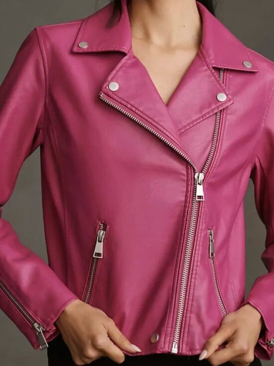 Anthropologie Jackets & Blazers - Anthropologie The Saige Faux‑Leather Moto Jacket — Raspberry (Size M)